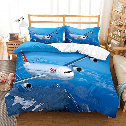 Bettwäsche Set Flugzeug Blauer Himmel Bettbezug 155x200cm weich bequem atmungsaktiv Hypoallergen Mikrofaser Bettbezüge Und 2 Kissenbezug,Geeignet für Teenager und Kinder von HONGNIU