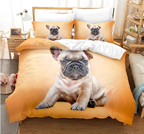 Bettwäsche Set French Bulldog Bettbezug 135x200 cm weich bequem atmungsaktiv Hypoallergen Mikrofaser Bettbezüge Und 2 Kissenbezug,Geeignet für Jungen Mädchen Kinder von HONGNIU