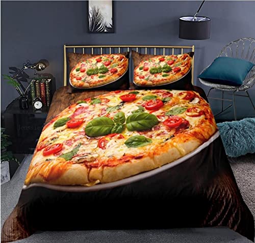 Bettwäsche Set Pizza Bettbezug 135x200 cm weich bequem atmungsaktiv Hypoallergen Mikrofaser Bettbezüge Und 2 Kissenbezug,Geeignet für Jungen Mädchen Kinder von HONGNIU