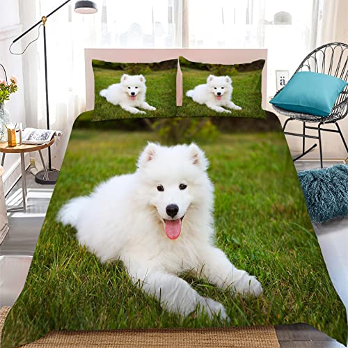King Size Duvet Cover Set Smiling Dog Bedding for Aldult with Zipper Closure Breathable Anti-Allergic Microfiber Quilt Cover + 2 Matching Pillowcases 50x75 cm(19.7" x 29.5") - King von HONGNIU