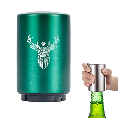 Push-Down-Flaschenöffner, magnetischer Flaschenöffner, Bierflaschenöffner für Männer, automatischer Flaschenöffner, Küchenutensilien, einzigartige Geschenke für Männer (Grüne Blüten) von HONGP