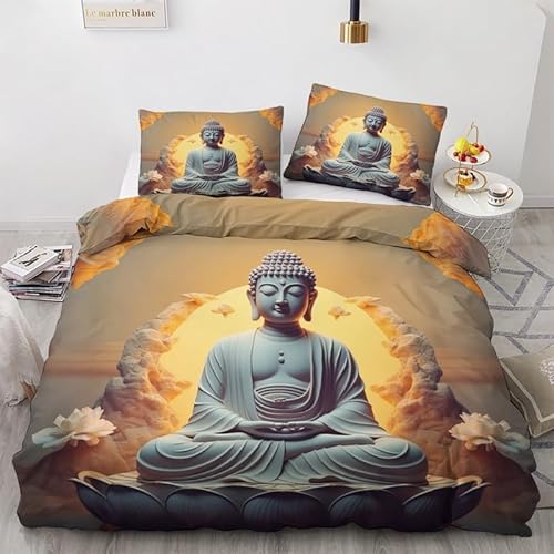 BettwäSche 135x200 Dunkelbraune Buddha-Statue Bettbezug Flauschig PlüSch mit ReißVerschluss Zen BettwäSche-Sets 2 Teilig Set Weiche Atmungsaktiv Mikrofaser BettbezüGe und 2 Kissenbezug von HONGS