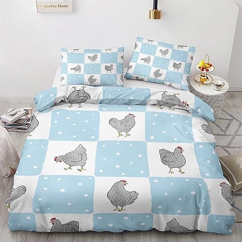 BettwäSche 135x200 Hellblaues Huhn Bettbezug Flauschig PlüSch mit ReißVerschluss Tier BettwäSche-Sets 2 Teilig Set Weiche Atmungsaktiv Mikrofaser BettbezüGe und 2 Kissenbezug von HONGS