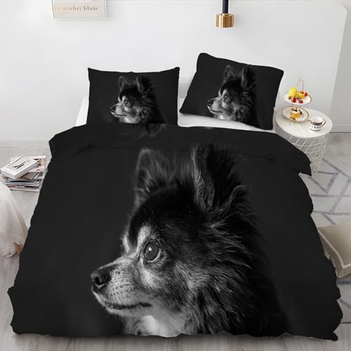 BettwäSche 135x200 Schwarzer Spitz Bettbezug Flauschig PlüSch mit ReißVerschluss Hund BettwäSche-Sets 2 Teilig Set Weiche Atmungsaktiv Mikrofaser BettbezüGe und 2 Kissenbezug von HONGS