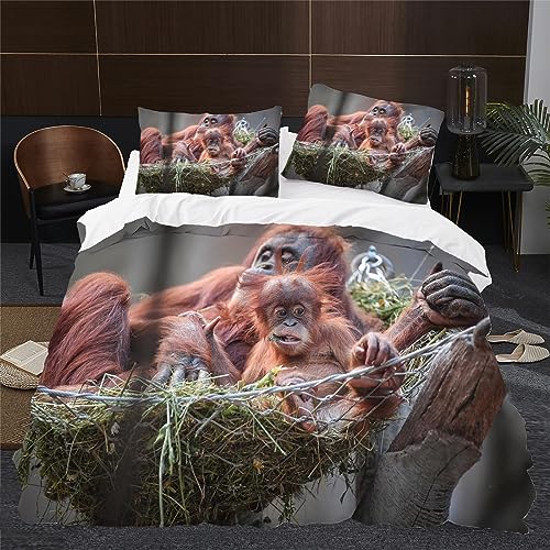 BettwäSche 135x200 Sepia-Orang-Utan Sommer BettwäSche-Sets Microfaser Flauschig BettzeugTier Muster Bettbezug füR MäDchen Jungen und Kissenbezug 80x80 mit ReißVerschluss von HONGS