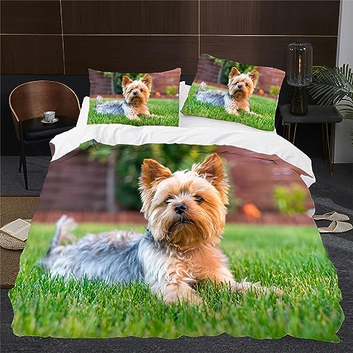 BettwäSche 135x200 Yorkshire Terrier HellgrüN BettwäSche-Sets Microfaser Flauschig BettzeugTier Muster Bettbezug füR MäDchen Jungen und Kissenbezug 80x80 mit ReißVerschluss von HONGS