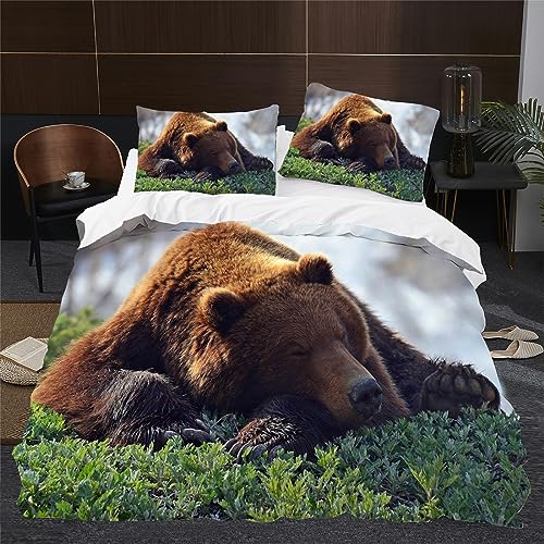 BettwäSche 150x200 BraunbäR Bettbezug Flauschig PlüSch mit ReißVerschluss Tier BettwäSche-Sets 2 Teilig Set Weiche Atmungsaktiv Mikrofaser BettbezüGe und 2 Kissenbezug von HONGS