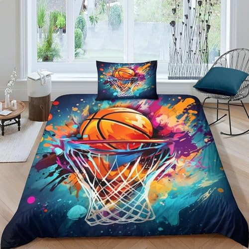 BettwäSche 150x200 Dunkelblauer Basketball Bettbezug Flauschig PlüSch mit ReißVerschluss Sport BettwäSche-Sets 2 Teilig Set Weiche Atmungsaktiv Mikrofaser BettbezüGe und 2 Kissenbezug BettwäSche 150x200 Dunkelblauer Basketball Bettbezug Flauschig PlüSch mit ReißVerschluss Sport BettwäSche-Sets 2 Teilig Set Weiche Atmungsaktiv Mikrofaser BettbezüGe und 2 Kissenbezug von HONGS