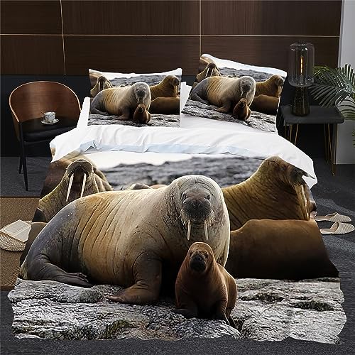 BettwäSche 150x200 Graues Walross BettwäSche-Sets Microfaser Flauschig BettzeugTier Muster Bettbezug füR MäDchen Jungen und Kissenbezug 80x80 mit ReißVerschluss von HONGS