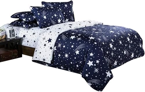 BettwäSche 240x260 Stern BettwäSche-Sets Microfaser Flauschig Bettzeug Sternenklarer Himmel Muster Bettbezug füR MäDchen Jungen und Kissenbezug 80x80 mit ReißVerschluss von HONGS
