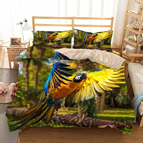 HONGS Bettwäsche 135x200 Gelber Ara 3D Drucken luftdurchlässiger Bettbezug + 2 Kissenbezug 80x80 cm mit Reißverschluss Bettwäsche-Sets 100% Mikrofaser bettwaren & bettwäsche von HONGS