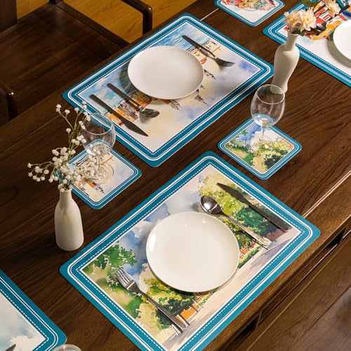 Venezianische Serenade – Platzdeckchen Abwaschbar Lederoptik 50×35 cm (6er Set) | rutschfest • Beidseitig • Hitzebeständig für Esstisch & Garten • Tischunterlage • Für Küche • Outdoor-geeignet von HONGSAMiqipa