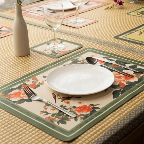 Chun Hua Guo Se – Abwaschbare Platzdeckchen Lederoptik 50×35 cm (6er Set) | rutschfest • Beidseitig • Hitzebeständig für Esstisch & Küche • Tischunterlage • Outdoor-geeignet von HONGSAMiqipa
