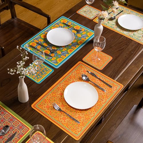 Orientalische Pracht – Abwaschbare Platzdeckchen Lederoptik 50×35 cm (6er Set) | rutschfest • Hitzebeständig • Wendedesign für Esstisch & Küche • Tischunterlage • Outdoor-geeignet von HONGSAMiqipa