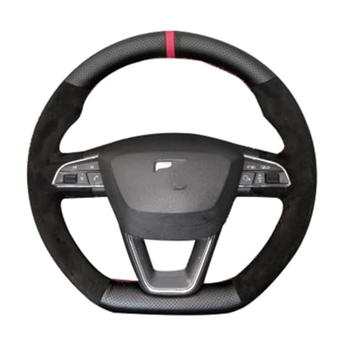 HONGSHIZI Lenkrad Abdeckung Wrap Wildleder Leder Lenkradbezüge(Red Thread) Für Seat Leon ST Cupra Ateca FR Leon Cupra R Für ST Für C&upra Auto Lenkrad Schutzabdeckung von HONGSHIZI