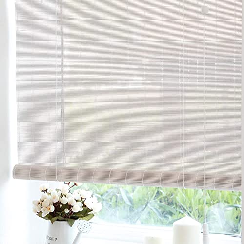 HONGTUWY Weiße Bambusrollos,Bambus-Rollo Raffrollo,Sonnenschutz Und Sichtschutz Rollo,Seitenzugrollo Für Fenster Und Türen,50% Lichtfilter-Rollo,for Indoor Und Outdoor (WxH:100x120cm/39x47in) von HONGTUWY