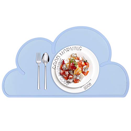 HONGXIN-SHOP Platzdeckchen rutschfeste Silikon Kinder Platzset Wolken-Form Tischset Abwaschbar rutschfeste Tragbar Tischunterlage Tisch für Baby Kinder, Blau von HONGXIN-SHOP