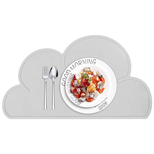 HONGXIN-SHOP Platzdeckchen rutschfeste Silikon Kinder Platzset Wolken-Form Tischset Abwaschbar rutschfeste Tragbar Tischunterlage Tisch für Baby Kinder, Grau von HONGXIN-SHOP