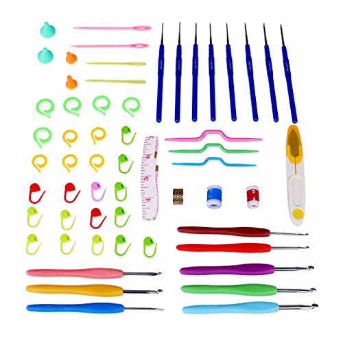 Häkelnadel,Häkelnadeln Set Aluminium Häkelhaken Nadeln Zubehör Kit mit Bunten Weichen Gummi Griff Verpackt in PVC-Box für Mutter Frauen Mädchen Geschenk von HONGXIN-SHOP