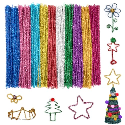 Pfeifenreiniger Glitzer Pfeifenputzer Bunt Zum Basteln Pfeiffenputzer Plüsch Weicher Chenilledraht für DIY Handwerk Basteln 400 Stück von HONGXIN-SHOP
