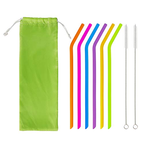 Silikon-Trinkhalme Wiederverwendbare Bunte Strohhalme Flexible Bpa-Frei Umweltfreundliche Silikontrinkhalme mit 2 Reinigungsbürsten für Cocktail Coffee Juice und Kühle Getränke 6 Stück von HONGXIN-SHOP