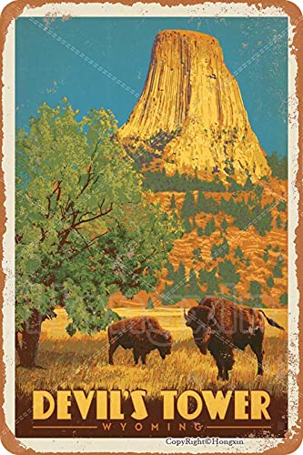 HONGXIN Devil's Tower Wyoming Blechschild Dekoschild Retro Poster Metall Plakat Vintage Türschilder Deko Schild Blech Kunst Schilder Hof Bar Cafe Geschenk 20X30cm von HONGXIN