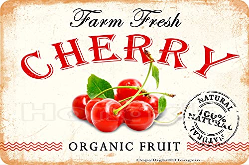 HONGXIN Farm Fresh Cherry 100% Natur Bio-Obst Metallschild Vintage Poster Kreative Home Wanddekoration Garten Bar Cafe Club 12" x 16" von HONGXIN