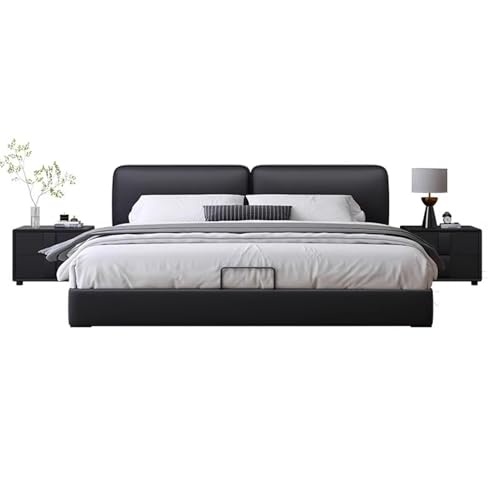 HONGYISHI Black Leather Queen Size Platform Bed Bed Frame Ergonomic Padded Headboard with Headboard Noise-Free von HONGYISHI