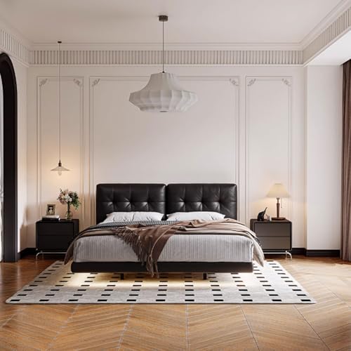 HONGYISHI Black Simplicity Bettrahmen in voller Größe, Queensize-Bettgestell, ergonomisches gepolstertes Kopfteil, Holzlattenstütze, geräuschfrei von HONGYISHI