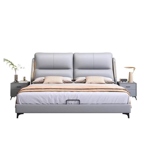 HONGYISHI Blau Modern Full Size Bettgestell Gepolstertes Plattformbett Holzlattenstütze mit Kopfteil Geräuschfrei von HONGYISHI