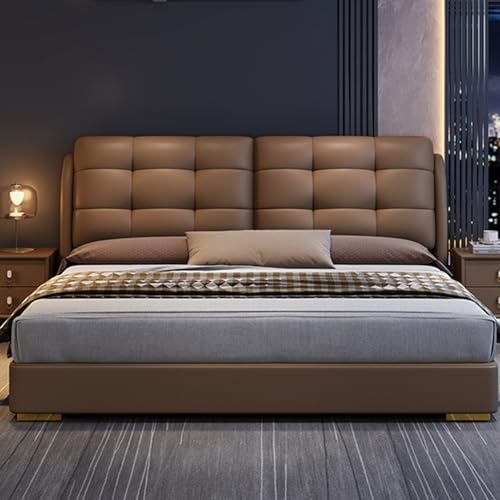 HONGYISHI Braun Modernes Bettgestell in voller Größe, ergonomisches gepolstertes Kopfteil Holzlattenstütze mit Kopfteil, geräuschfrei von HONGYISHI