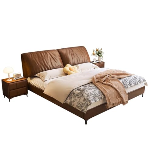 HONGYISHI Französischer Stil Leder Queen-Size-Plattformbett Queen-Size-Bett mit Stauraum und robuster Holzlattenstütze, geräuschfrei von HONGYISHI