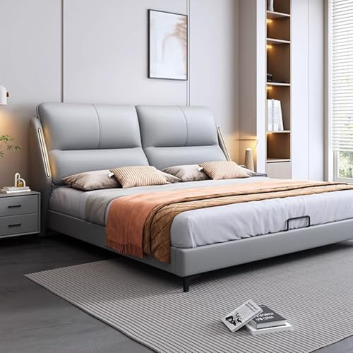 HONGYISHI Grau Modern Simplicity Bettrahmen in voller Größe, gepolstertes Plattformbett Holzlattenstütze mit Kopfteil, geräuschfrei von HONGYISHI