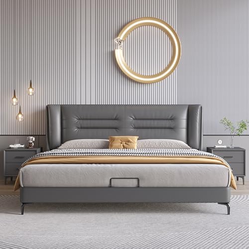 HONGYISHI Grau Modern Simplicity Bettrahmen in voller Größe, gepolstertes Plattformbett Holzlattenstütze mit Kopfteil, geräuschfrei von HONGYISHI