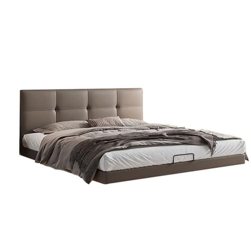 HONGYISHI Graues, modernes Bettgestell in voller Größe, Queen-Size-Plattformbett, Holzlattenstütze, mit Kopfteil, geräuschfrei von HONGYISHI