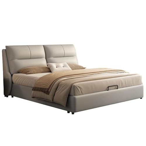 HONGYISHI Graues Leder-Queen-Size-Plattformbett, volle Größe, Bettgestell, Holzlattenstütze, mit Kopfteil, geräuschfrei HONGYISHI Graues Leder-Queen-Size-Plattformbett, volle Größe, Bettgestell, Holzlattenstütze, mit Kopfteil, geräuschfrei von HONGYISHI
