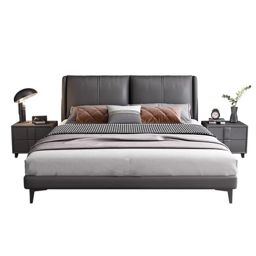 HONGYISHI Graues Lederbettrahmen in voller Größe, Queen-Size-Plattformbett mit robuster Holzlattenstütze, geräuschfrei HONGYISHI Graues Lederbettrahmen in voller Größe, Queen-Size-Plattformbett mit robuster Holzlattenstütze, geräuschfrei von HONGYISHI