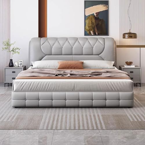 HONGYISHI Graues modernes Queen-Size-Plattformbett, gepolstertes Plattformbett, Queen-Size-Bettgestell, Holzlatten-Stütze mit Kopfteil, geräuschfrei HONGYISHI Graues modernes Queen-Size-Plattformbett, gepolstertes Plattformbett, Queen-Size-Bettgestell, Holzlatten-Stütze mit Kopfteil, geräuschfrei von HONGYISHI