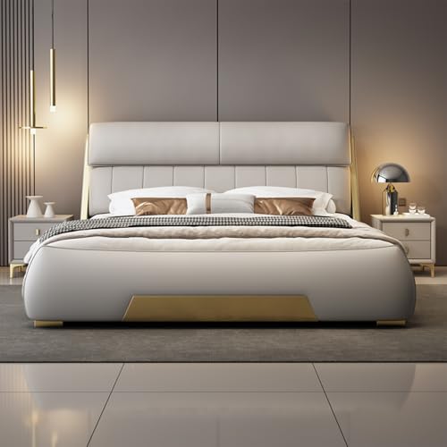 HONGYISHI Graues modernes Simplicity Queen-Size-Plattformbett, Leder-gepolstertes Plattformbett, Holzlattenstütze, geräuschfrei HONGYISHI Graues modernes Simplicity Queen-Size-Plattformbett, Leder-gepolstertes Plattformbett, Holzlattenstütze, geräuschfrei von HONGYISHI