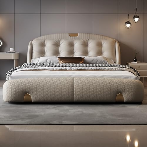 HONGYISHI Leichtes, luxuriöses, modernes Bettgestell in voller Größe, ergonomisch gepolstertes Kopfteil mit robuster Holzlattenstütze, geräuschfrei von HONGYISHI