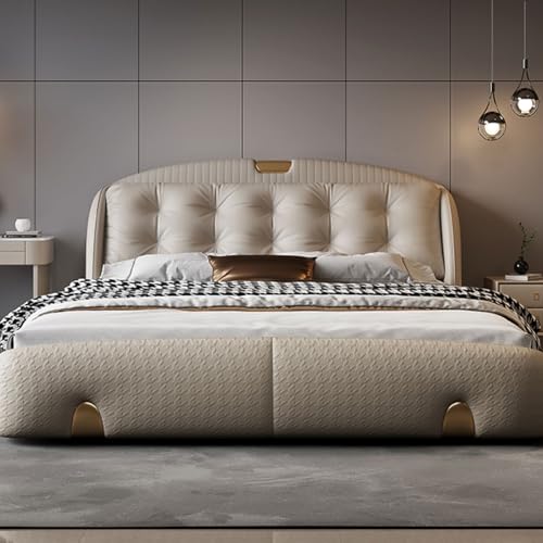 HONGYISHI Leichtes, luxuriöses, modernes Lederbett, Queen-Size-Bett, Bettgestell in voller Größe, Holzlattenstütze, mit Kopfteil, geräuschfrei HONGYISHI Leichtes, luxuriöses, modernes Lederbett, Queen-Size-Bett, Bettgestell in voller Größe, Holzlattenstütze, mit Kopfteil, geräuschfrei von HONGYISHI