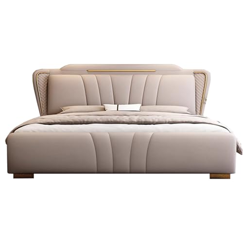 HONGYISHI Leichtes, luxuriöses weißes Queen-Size-Plattformbett, Queen-Size-Bett, mit Stauraum, Holzlattenstütze, geräuschfrei von HONGYISHI