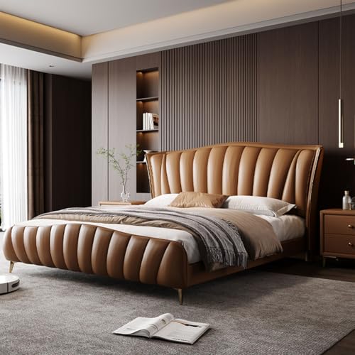 HONGYISHI Modern Orange Full Size Bettgestell Gepolstertes Plattformbett Ergonomisch Gepolstertes Kopfteil Geräuschfrei von HONGYISHI