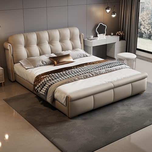 HONGYISHI Modern Simplicity Bettgestell in voller Größe, ergonomisches gepolstertes Kopfteil, Holzlattenstütze, Queensize-Bettgestell, geräuschfrei von HONGYISHI