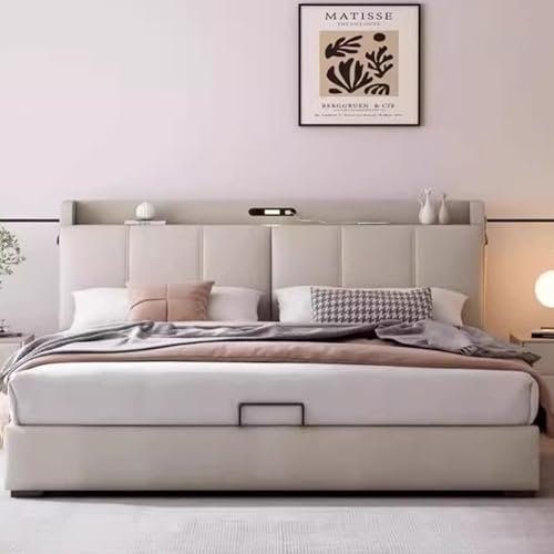 HONGYISHI Modern Simplicity Bettrahmen in voller Größe, Queen-Size-Bett, gepolstert, Plattformbett, Holzlattenstütze, mit Stauraum, Kopfteil, geräuschfrei HONGYISHI Modern Simplicity Bettrahmen in voller Größe, Queen-Size-Bett, gepolstert, Plattformbett, Holzlattenstütze, mit Stauraum, Kopfteil, geräuschfrei von HONGYISHI