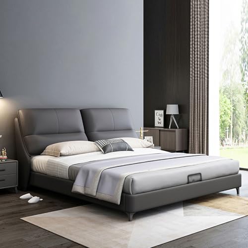 HONGYISHI Modern Simplicity Bettrahmen in voller Größe, Queen-Size-Plattform-Bettgestell, ergonomisch gepolstertes Kopfteil, geräuschfrei, Grau HONGYISHI Modern Simplicity Bettrahmen in voller Größe, Queen-Size-Plattform-Bettgestell, ergonomisch gepolstertes Kopfteil, geräuschfrei, Grau von HONGYISHI