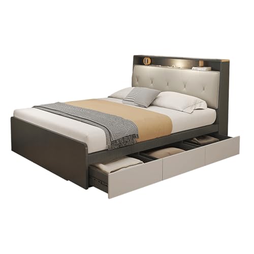 HONGYISHI Modern Simplicity Bettrahmen in voller Größe, ergonomisches gepolstertes Kopfteil, Holzlattenstütze, geräuschfrei von HONGYISHI