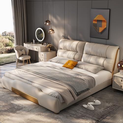 HONGYISHI Modern Simplicity Leder-Bettrahmen in voller Größe, Queen-Size-Plattformbett, Holzlattenstütze, mit Kopfteil, geräuschfrei HONGYISHI Modern Simplicity Leder-Bettrahmen in voller Größe, Queen-Size-Plattformbett, Holzlattenstütze, mit Kopfteil, geräuschfrei von HONGYISHI