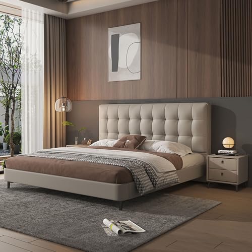 HONGYISHI Modern Simplicity Queen-Size-Plattform-Bett, volle Größe, Bettgestell, Holzlattenstütze, ergonomisches gepolstertes Kopfteil, geräuschfrei von HONGYISHI
