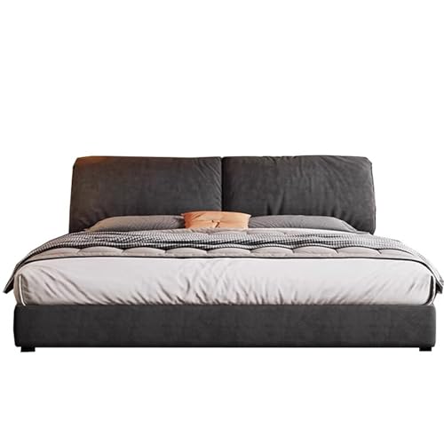 HONGYISHI Modern Simplicity schwarzes Bettgestell in voller Größe, Queensize-Bettgestell, ergonomisches gepolstertes Kopfteil, Holzlattenstütze, geräuschfrei von HONGYISHI